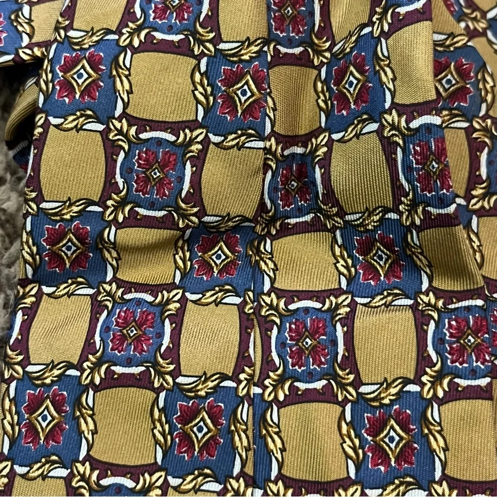 Vintage 90s Valentino Cravatte Silk Tie Baroque Geometric Print Made in Italy